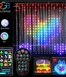 economico -luci per tende natalizie a led rgb intelligenti con controllo tramite app bluetooth 3x3m 2x2m 1x1m luci a led per fata fai da te esposizione di immagini per feste ghirlanda decorazione per finestre