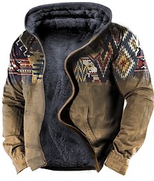 abordables -Hombre Tribal Estampados Sudadera Sudaderas Sudadera con capucha y cremallera completa Manga Larga Sudadera con capucha Con Capucha Design Impresión 3D Casual Diario Deportes Azul vaquero Amarillo