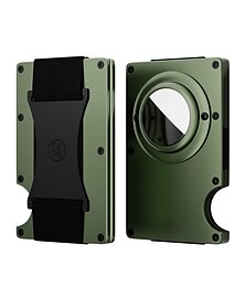 economico -Per AirTag portafoglio per uomini minimalista slim con blocco RFID portacarte per tasca anteriore portafoglio in metallo con fascia per denaro