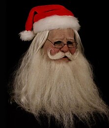 levne -Vánoce bílé vlasy santa claus maska pokrývka hlavy nová glinch maska vousy děda červený klobouk babička（bez brýlí）