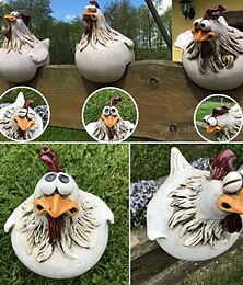 voordelige -Fun tuin art hars ambachtelijke kip standbeeld kip sculptuur ornament voor huis tuin yard outdoor decor accessoires hek decoratie