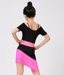 cheap -Latin Dance Kids' Dancewear Dress Tassel Splicing Girls' Performance Training Short Sleeve High Cotton Blend