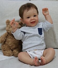 billiga -24 tums 60 cm handrotat hår återfödd färdig docka målad som på bilden baby yannik i pojke med naturtrogen handmålad konstdocka