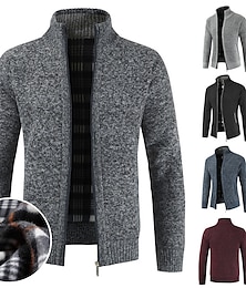 preiswerte -Herren Pullover Strickjacke Zip Pullover Reißverschluss Pullover Jacke Fleece Pullover Stricken Feste Farbe Ständer Essential Casual Bekleidung Winter Schwarz Burgunderrot S M L