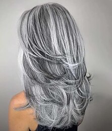 cheap -Grey Long Layered Wigs for Women Silver Wavy Wigs Natural Synthetic Hair Wig for Daily Party Use Christmas Party Wigs