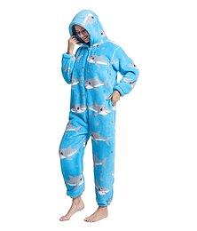 cheap -Adults' Kigurumi Pajamas Nightwear Shark Penguin Wolf Character Onesie Pajamas Funny Costume Flannel Cosplay For Men and Women Carnival Animal Sleepwear Cartoon