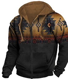 baratos -Homens Bloco de cor Estampas Abstratas Moletom Moletons Full Zip Hoodie Manga Longa Moletom com capuz Com Capuz Roupa de rua Impressão 3D Desportos e Ar livre Diário Esportes Preto Verde Escuro Zíper