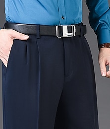 abordables -Hombre pantalones de traje Pantalones pantalones Pantalones plisados Bolsillo Plisado Pierna recta Plano Transpirable Suave Boda Oficina Negocio Moderno Clásico Azur Negro + Gris Alta cintura