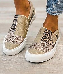 cheap -Women's Loafers Canvas Shoes Animal Print Plus Size Slip-on Sneakers Outdoor Office Work Color Block Jeans Flat Heel Round Toe Sporty Casual Walking Canvas Loafer Black khaki Gray