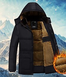 cheap -Men's Winter Coat Winter Jacket Puffer Jacket Quilted Jacket Camping & Hiking Warm Winter Solid Color Bright Black Black Puffer Jacket