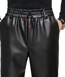 cheap -Men's Faux Leather Pants Casual Pants Pocket Drawstring Elastic Waist Solid Color Comfort Soft Full Length Daily Going out Streetwear PU Stylish Classic Black Micro-elastic
