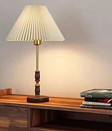 baratos -candeeiro de mesa vintage de madeira com tecido de tambor cônico sombra candeeiro de mesa sala de estar, quarto 5 w lâmpada de mesa de estudo 110-240 v