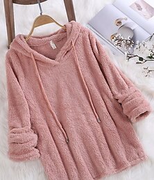 economico -Per donna Tinta unica Pagliaccetto Pile Sherpa Manica lunga Felpa Top regolari Strada Informale A cordoncino Nero Bianco Rosa Rosso Blu Autunno inverno