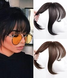 preiswerte -1pc Damen Mädchen Perücken natürliche Fransen vorne ordentlich gerade Bügel echte Haarspange schlank gerade Luftverlängerung Pony das alltägliche Top-Haar-Accessoire für Frauen mit dünnem Haar