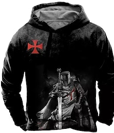 abordables -Hombre Caballeros templarios Estampados Sudadera Sudaderas Sudadera Con Capucha Manga Larga Sudadera con capucha Con Capucha Ropa de calle Impresión 3D Diario Deportes Negro Estampado Primavera