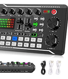 voordelige -professionele audiomixer, live geluidskaart en audio-interface met dj-mixereffecten en stemwisselaar, studio-apparatuur voor podcastproductie, perfect voor streaming/podcasting/gaming