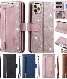 cheap -Phone Case For Samsung Galaxy S24 S23 S22 S21 S20 Plus Ultra A54 A34 A14 A73 A53 A33 A72 A71 A51 A31 S10 A52 Full Body Case Wallet Case with Stand Holder Bling Zipper Retro Glitter Shine PU Leather