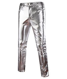 economico -Per uomo Pareggiatore Pantaloni Pantaloni in ecopelle Pantaloni casual Tasche Tinta unica Comfort Traspirante Per eventi Serata Abbigliamento di strada Sportivo Di tendenza Argento Nero Media