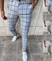 cheap -Men's Trousers Chinos Jogger Pants Plaid Dress Pants Pocket Breathable Soft Casual Daily Fashion Streetwear Blue Orange Micro-elastic