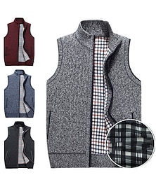 preiswerte -Herren Pullunder Strickjacke Zip Pullover Reißverschluss Fleece Pullover Stricken Feste Farbe Klassisch & Zeitlos Bekleidung Winter Meerblau Wein M L XL