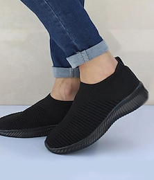 cheap -Women's Sneakers Slip-Ons Plus Size Flyknit Shoes Slip-on Sneakers Outdoor Office Work Solid Color Flat Heel Round Toe Sporty Casual Minimalism Walking Tissage Volant Loafer Light Blue Black White