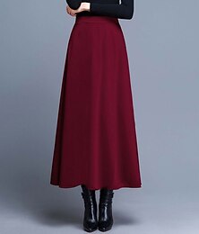 abordables -jupes de travail swing pour femmes jupe longue jupes maxi poche couleur unie bureau / carrière vêtements de travail automne&amp;hiver streetwear basique décontracté noir vin rouge