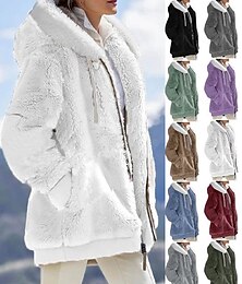 abordables -Mujer Bloque de color Teddy Forro polar de sherpa Manga Larga Cuello vuelto holgado Sudadera Tops regulares Uso Diario Casual Cremallera Bolsillo Violeta Negro Blanco Verde Ejército Borgoña Primavera