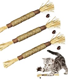 お買い得  -3 パック Silvervine スティック 猫のおもちゃ 室内猫用 インタラクティブな Silvervine 猫用 キャットニップのおもちゃ 室内猫用 噛むおもちゃ 猫の歯のクリーニング 子猫の歯が生える