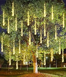 abordables -Luz de cadena de meteoritos lluvia luces exteriores de Navidad/Halloween colgante de fuegos artificiales luz de hadas de lluvia de gotas de nieve cayendo para decoración de jardín de árbol de Navidad