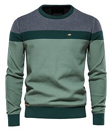 cheap -Men's Pullover Sweater Jumper Ribbed Knit Knitted Color Block Round Keep Warm Modern Contemporary Business Daily Wear Clothing Apparel Winter Fall Green Dark Navy M L XL