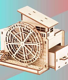 economico -fai da te fatto a mano in legno assemblato portapenne ruota idraulica modello in legno 3d puzzle tridimensionale giocattolo educativo regalo per bambini-ruota idraulica 95 x 117 x 113 mm