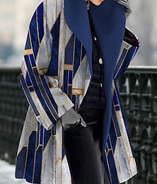 cheap -Women's Winter Coat Casual Jacket Warm Lightweight Casual Daily Wear Color Block Print Open Front Turndown Plaid Regular Fit Outerwear Long Sleeve Fall Winter Blue S M L XL XXL 3XL
