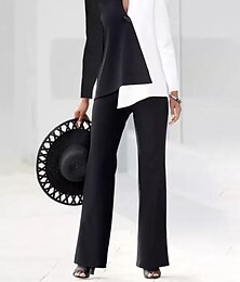 economico -Per donna Vintage Lavoro Abito da ufficio pantaloni della tuta Manica lunga A V Stampe Collage Ufficio Nero Bianco Autunno inverno