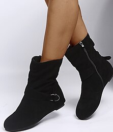 abordables -Botines negros de ante sintético para mujer con cremallera lateral y detalle de hebilla, perfectos para uso diario y casual