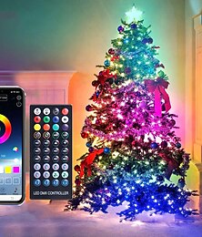 billige -julesnorelys rgb 20/10/5m fjernkontroll prikkkontroll magisk farge led skinntrådslyngelys 5m 10m 20m usb bluetooth app kontroll julestemning dekorasjon utendørs vanntett strenglampe