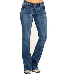 abordables -jean taille basse pour femme pantalon évasé bas cloche pleine longueur denim poches latérales jambe large micro-élastique mode street casual bleu bleu profond s m