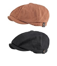 billiga -Herr Basker Newsboy-keps Svart Brun Bomull Justerbar spänne Enkel 1920-talets mode Semester Gata Vardag Helgen Ren färg Bärbar Komfort Mode
