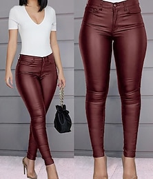 economico -Per donna magro Pantaloni di pelle Pantaloni Di tendenza Alla caviglia Liscio Tasche laterali Fasciante in vita Sollevamento dei glutei Comfort Elasticizzato Feste Casual / quotidiano Rosso violaceo