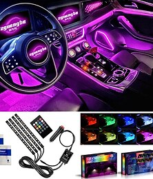 cheap -4PCs E6 Car RGB USB LED Strip Lights Interior Styling Decorative Atmosphere Lamps Strip LED With Remote Voice Controlled Rhythm Lamp