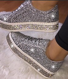 cheap -Women's Sneakers Bling Bling Shoes Fantasy Shoes Platform Sneakers Outdoor Daily Color Block Sparkling Glitter Platform Flat Heel Round Toe Fashion Sporty Casual Walking Glitter Loafer Silver Black