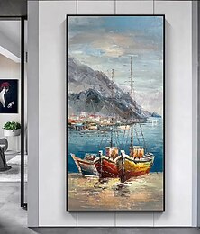 abordables -Mintura main bateau paysage peintures à l'huile sur toile mur art décoration moderne abstrait image pour la décoration intérieure roulé sans cadre non étiré peinture