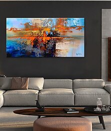 abordables -peinture à l'huile 100% fait main peint à la main art mural sur toile orange bleu horizontal abstrait moderne décoration de la maison décor toile roulée pas de cadre non étiré