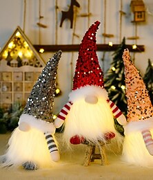 baratos -Gnomos de Natal em pelúcia com luz feitas à mão gnomos suecos Papai Noel gnomos em pelúcia com chapéu de lantejoulas decoração de elfo de Natal ornamentos para presente de Ação de Graças decoração de