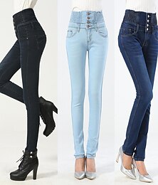 cheap -Women's Jeans Skinny Denim Plain Side Pockets Full Length Stretchy High Waist Fashion Street Casual Light Blue B S M