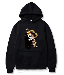 abordables -One Piece Monkey D.Luffy Sweat à capuche Anime Dessin Animé Animé Poche avant Art graphique Pour Couple Homme Femme Adulte Halloween Carnaval Estampage à chaud Plein Air du quotidien