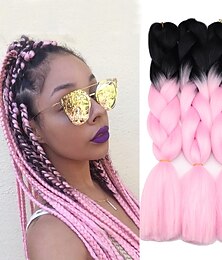 baratos -Tranças de cabelo em crochê Tranças Jumbo Trança Box Braids Rosa Cabelo Sintético 24 polegada Cabelo para Trançar 5 Peças