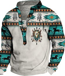 cheap -Men's Sweatshirt Pullover Black White Wine Red Navy Blue Standing Collar Tribal Graphic Prints Print Casual Daily Sports 3D Print Streetwear Designer Casual Spring &  Fall Clothing Apparel Hoodies