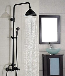 זול -מערכת מקלחת וינטג' ברז משולבת שסתום מערבל קרמי, ראש מקלחת גשם פליז 8 אינץ' ראש מקלחת עם ספריי כף יד, אמבטיה עתיקה צמודת קיר וערכת מקלחת אמבט אמבטיה