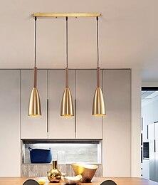 ieftine -Lumină cu pandantiv cu LED, finisaj auriu, 3 lumini, 50 cm, corp de iluminat cu pandantiv reglabil pentru insulă de bucătărie, sufragerie (bec inclus)