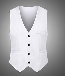 billiga -Herr Väst Bröllop Dagliga kläder Utekväll Festival Affär Grundläggande Höst vinter Ficka Polyester Andningsfunktion Mjuk Bekväm Solid färg Enkelknäppt V-hals Normal Svart Kräm Grå Vinröd Väst